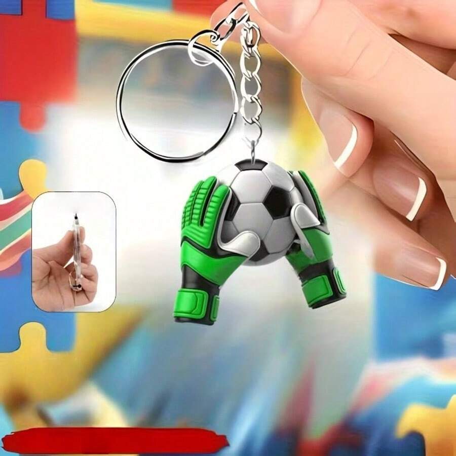 1 chiếc móc khóa 2D phẳng - Hình quả bóng đá và găng tay thủ môn - Lý tưởng cho người hâm mộ bóng đá, tuyệt vời làm quà tặng sinh nhật hoặc quà lưu niệm tiệc tùng - Hoàn hảo để gắn vào ba lô, xe hơi. - Nhiều màu - Xem 1