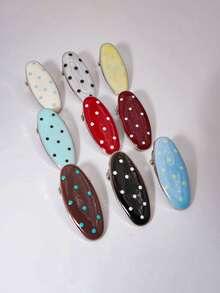 Oval Polka Dot Hair Clips, Glazed Metal Side Clips, Hair Clips, Cute Bangs Clips, Sweet & Chic Hair Accessories (Random Mix) - Multicolor - View 1