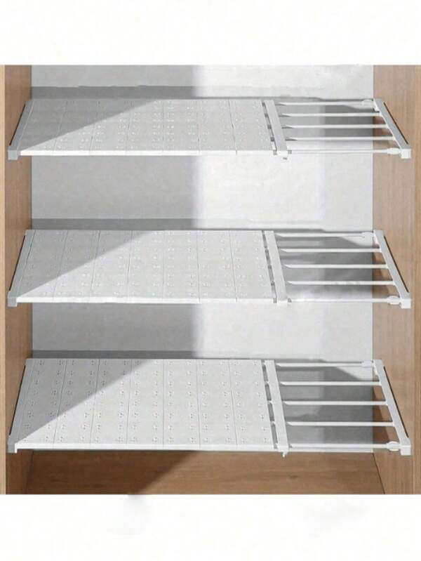 1pc Wardrobe Shelf Divider, Nail-Free Retractable Dormitory Cabinet Bathroom Kitchen Storage Shelf, Storage Cabinet Divider