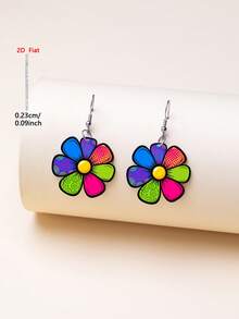 1 par de pendientes de acrílico con diseño floral 2D plano y vibrante, joyería de estilo minimalista elegante para mujeres, adecuado para uso diario y de fiesta - Multicolor - Ver 9