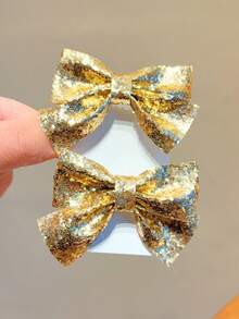 2pcs Girls Glitter Bow Hair Clips, Fashionable Elegant Butterfly Hair Accessories - Multicolor - View 3