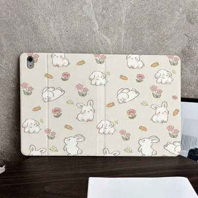 1 Cute Bunny Rabbit Print Piece Book-Style Flip Table Case - Multi-Angle Stand Protective Cover With Pen Holder Compatible With IPad Pro (M5)/ Air (M3)/ 11"(A16)/ 10.9/10.2/ Air 5th Gen/Pro11/10th/9.7/Air 2/ (7th Gen)/ (8th Gen)/ Air 4/5/ Pro 11/ 10th Generation 10.9-Inch 2022 Smart Case/ Air 13(M3 2025)/ Air 11(M3 2025)/ Air 11(M3 2025)/ 11(A16 2025)/Galaxy Tab S10+/S9/A9, Auto Sleep/Wake Function Compatible With Xiaomi 6/6pro/7/7pro