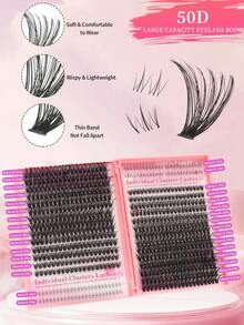 608片D型卷翘睫毛簇DIY嫁接套装，50片6-16mm混合漫画动漫带尖刺睫毛及下睫毛，全套含睫毛教程，轻盈猫眼仙女睫毛，适合初学者，下睫毛，漫画睫毛，簇状睫毛，轻盈睫毛，平价睫毛簇，仙女睫毛，浓密睫毛，带尖刺睫毛，蓬松睫毛簇 - 黑色 - 查看 3