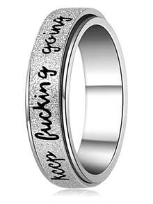 1 件 Keep Going 空心旋转戒指，抗焦虑烦躁戒指，6 毫米宽。银色/彩色/黑色钛钢女士戒指，欧美时尚首饰，适合日常佩戴和情人节礼物 - 銀色 - 查看 14