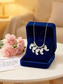 Personalized Name Necklace, Custom Engraved Footprint Pendant Necklace, Stainless Steel Jewelry, Family Stainless Steel Women's Gift, Mother's Day Gift Customizable 1-5 Name Pendant Necklace, Summer Accessory, Women's Beach Accessory, Father's Day Gift - Silver - View 7