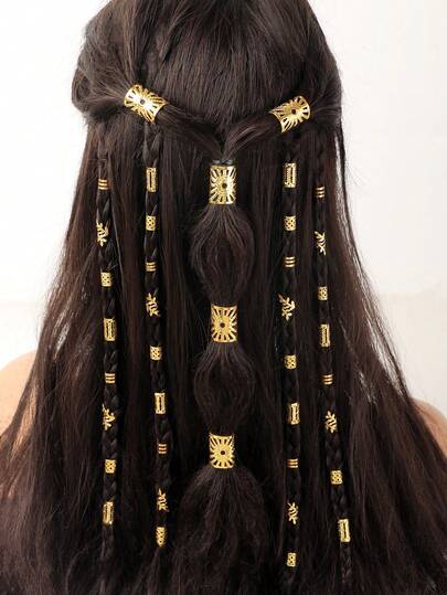 45pcs Vintage Bohemian Style Alloy Hair Rings Set - Hollow Round Hair Accessories Suitable For Women And Girls, Elegant Solid Color Braided Hair Decorations And DIY Hairstyle, Hair Accessory Set For Summer Vacation