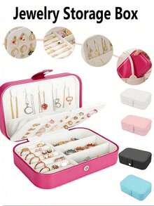 1pc Portable Travel Jewelry Storage Box, Mini Jewelry Box, Small Jewelry Organizer, Multi-Function Ring Display Case, Earring Necklace Pendant Jewelry Holder Box, Gift Box, Waterproof Polyester Jewelry Storage Box, Large Capacity Jewelry Display Box, Best Gift For Friends And Family, Suitable For School Dorm - Multicolor - View 3