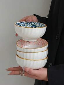 2个陶瓷花叶图案碗，适用于盛放甜点、小吃、糖果和餐点，厨房餐具 - 彩色 - 查看 4