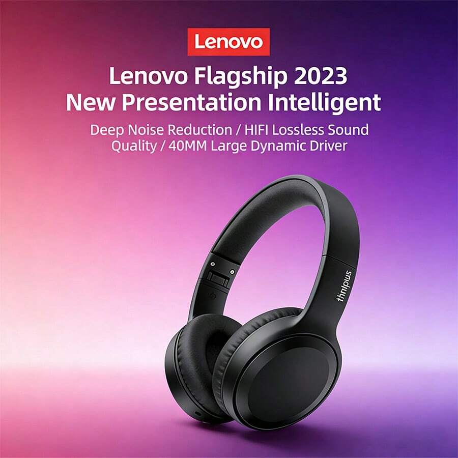 Lenovo Foldable Wireless Earbuds, Full-Ear Design, HiFi Bass, Long Battery Life, A Popular Holiday Gift, Compatible With Smartphones And Tablets, With Microphone, Low Latency. - View 1