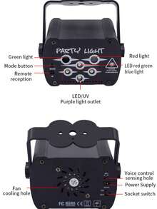 USB 6-Port Pattern + Strobe + UV Ambient Light, Remote Control Sound Activated Strobe Light, Starry Sky Projector Lamp, For DJ, Disco Party, KTV, Bar, Home Party, Halloween, Christmas, Karaoke Club, Camping - USB Plug-in Version - View 13