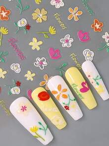 1 pieza Pegatina de arte de uñas floral y colorida, Calcomanías de uñas con patrón de flores en relieve 5D de primavera/verano, Aplicable a uñas, fundas de teléfono, espejos de maquillaje, tazas, lindas pegatinas decorativas para uñas - vistoso - Ver 2