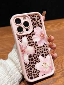 粉色甜美百合花性感豹纹磨砂防摔手机壳，适用于 11 12 13 14 15 16 13 Pro Max 16 Plus XR 7 8 P 17 Pro Max AIR - 粉色 - 查看 2