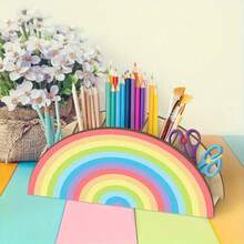 1pc Wooden House Shaped Pen Holder & Storage Box, Retro Desktop Organizer, Office Desk Decor, Cosmetic Storage, Home & School Office Supplies, Home Decor - Multicolor - View 6