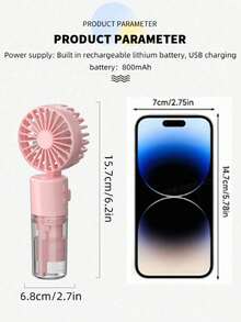 BREEZORA Kipas Kabut Genggam Portabel, Kipas Pendingin Mini dengan Fungsi Semprotan Air, Ringan dan Senyap, Cocok untuk Penggunaan Dalam dan Luar Ruangan, Hitam/Merah Muda/Putih, Kipas Genggam, Penting untuk Liburan - Gaya 2 - View 6