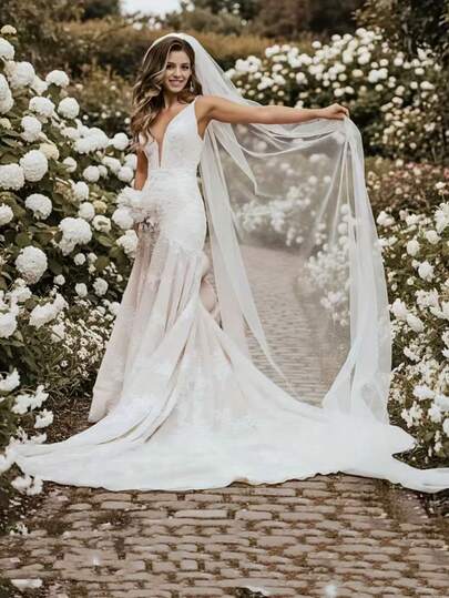 1 pieza Velo de boda de catedral con pasador, de estilo largo de capa única, velo nupcial transparente, elegante y suave accesorio para el cabello de la novia