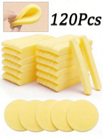 120pcs Compressed Facial Cleansing Sponges, Suitable For Beauticians, Round Face Washing Sponges, Compressed Exfoliating Makeup Remover Sponges (Yellow), Valentine's Day & Christmas Gifts