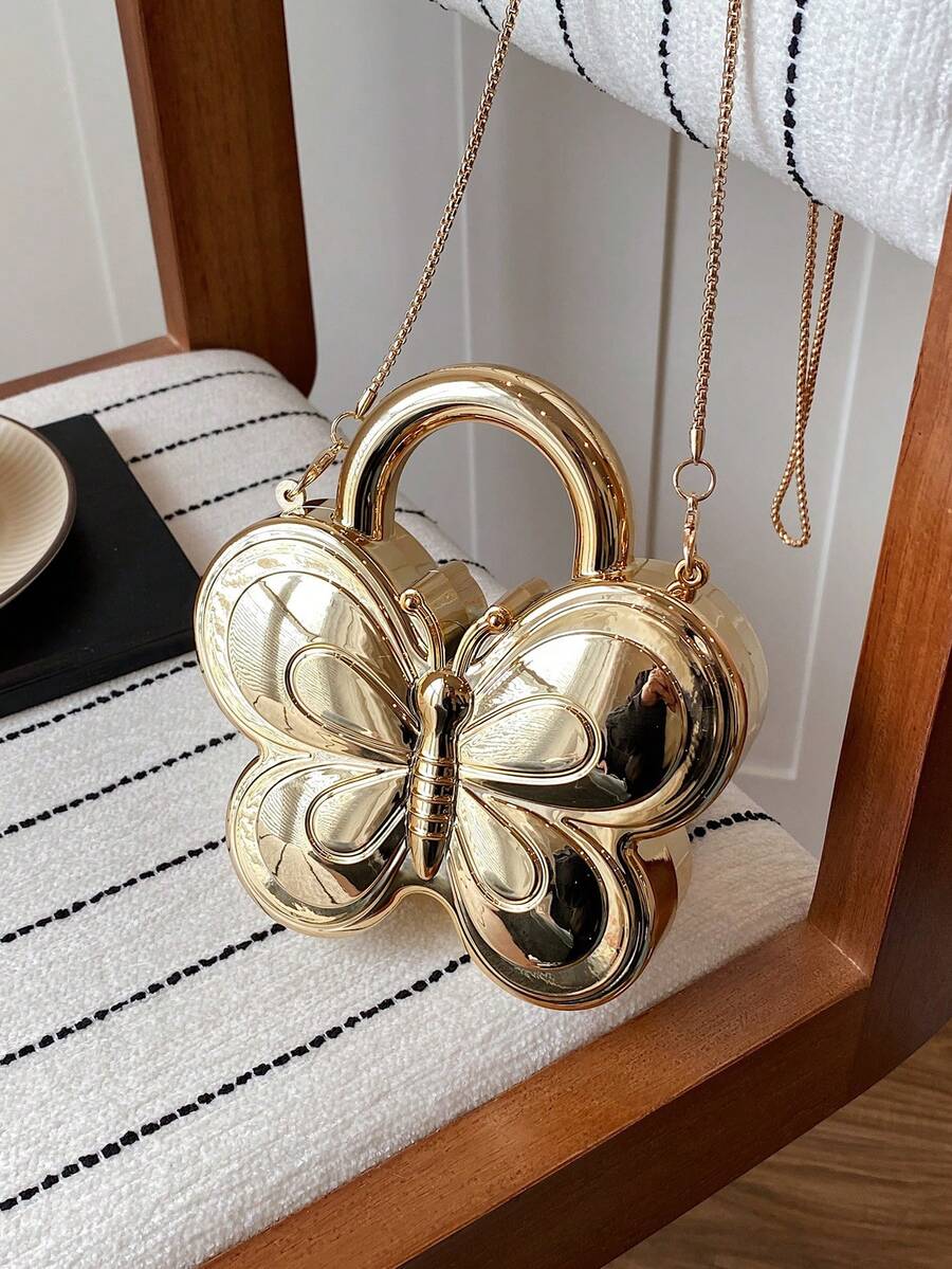Túi xách mini hình bướm bằng acrylic mới, túi dự tiệc sang trọng thời trang có dây đeo xích, túi đeo vai và đeo chéo. - Vàng - Xem 1