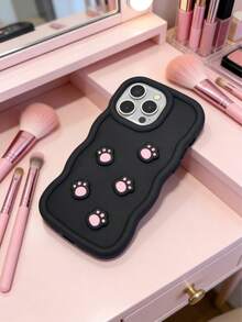 1个可爱粉色猫爪马卡龙设计2026最新热销硅胶手机壳，适用于三星Galaxy S25、S24、S24+、S24 Ultra、S24 FE、S20、S21、S22、S23以及11、12、13、14、15、16系列，具有防滑和防震保护功能，国际版，非国内版 - 黑色 - 查看 2