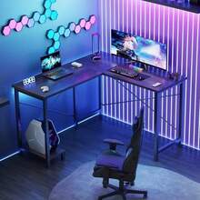DUMOS L Shaped Desk, Computer Gaming Desks Corner Office Table With CPU Shelf For Home Study Writing Work Station 50 Inch, Black - Grey-50 Inch - View 2
