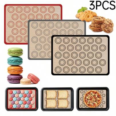 3 Tấm lót nướng bằng silicon, chống dính, chịu nhiệt, thích hợp làm bánh macaron, có thể rửa bằng máy rửa chén, dụng cụ làm bánh nhà bếp.