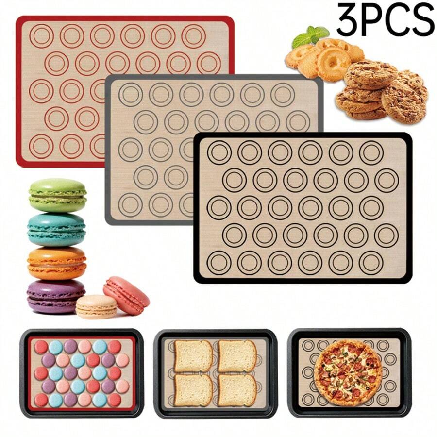 3 Tấm lót nướng bằng silicon, chống dính, chịu nhiệt, thích hợp làm bánh macaron, có thể rửa bằng máy rửa chén, dụng cụ làm bánh nhà bếp. - Xem 1