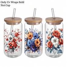 4 PIEZAS Pegatinas de transferencia UV con estampado de flores silvestres en acuarela para vasos Libbey de 16 onzas, pegatinas de transferencia DIY para decorar vasos de vidrio, pegatinas impermeables para botellas - Multicolor - Ver 7