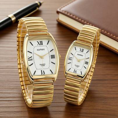 XAPWV Oval Quartz Couple Watches, Casual Elastic Strap, Unisex Minimalist Wristwatch, Versatile For Daily Commute
