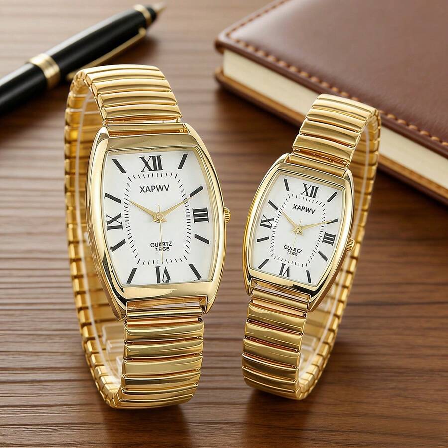 XAPWV 椭圆形石英情侣表,休闲弹性表带,男女皆宜的简约腕表,适合日常通勤 - 彩色 - 查看 1