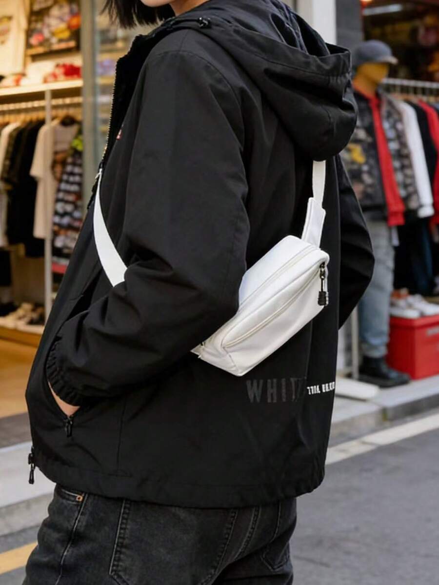 纯色尼龙面料时尚迷你纯色帆布多功能简约旅行胸包，女士时尚手机袋零钱包 - 白色 - 查看 1