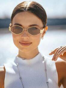 1副时尚金属框镶钻菱形“Y2K”几何设计眼镜 - 彩色 - 查看 5