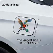 2D Flat, 1pc 2D Flat Sticker, Vibrant Parrot Perching On Green Gas Tank Cap, Car Gas Tank Sticker, Vehicle Decal - 1PC - View 6