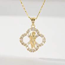 14K Gold Plated Anti-Oxidation Anti-Fading Four-Leaf Clover Virgin Mary And Judas Necklace, 60cm Figaro Chain Structure Sturdy And Smooth Adjustable, Delicate Four-Leaf Clover Outline, High-Definition Virgin Mary And Judas Image, Secure Zirconia Inlay. An Ideal Gift For Religious Friends, Girlfriends And Elders, Symbolizing Good Luck And Faith Memorial Value. - Judah - View 9