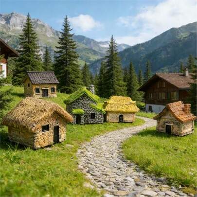 1 Bộ (6 món) Nhà mô hình phong cảnh nông thôn cổ điển, Phụ kiện nhà mô hình tự làm, Thích hợp cho việc xây dựng mô hình thu nhỏ, địa hình để bàn, trưng bày nghệ thuật phong cảnh.