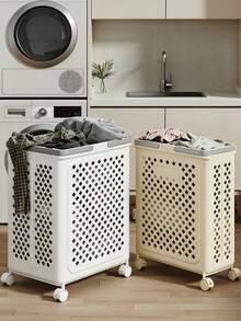 1个大容量敞口洗衣篮，配备万向轮，塑料材质，节省空间，适合存放衣物和毛巾，洗衣收纳篮 - 彩色 - 查看 3