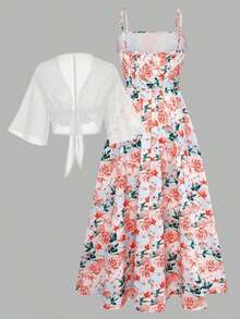 2 Pieces Women's Floral Chiffon Dress & Elegant Romantic Date Outfit Summer Spring - Nhiều màu 2 - Xem 3