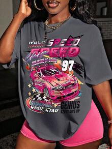 Plus Size Women Plus Size Car Graphic Popular White T-Shirt, For SummerCottnoWomen's Summer Tops |   Casual Versatile T-Shirts,Vacation & Festival Outfits |   Easter Dresses,Mother's Day Gift |   Loose Comfort Wear • Free Shipping - 灰色 - 查看 4