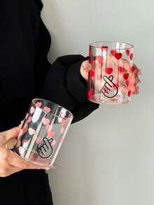 1pc High Borosilicate Glass Heart-Shaped Cup, Transparent Heat-Resistant Heart Mug, Juice/Coffee Cup For Home Use - Multicolor - View 1
