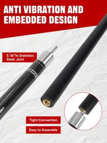 1 Pc 58-Inch 19oz 2-Piece 12.5mm Fiberglass Low Deflection Professional Billiard Cue Stick, With 1 Pc 1*1 Hard Protective Case - Black - View 6