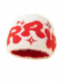 1件装 女士新款可爱街头字母刺绣毛绒猫耳保暖耳罩针织帽 - 仿貂絨RRW - 查看 10