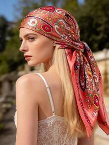 1 chiếc khăn bandana bốn mùa mới dành cho nữ, 90cm, chất liệu giả lụa, in họa tiết, kiểu vuông, khăn choàng đầu, khăn lụa buộc tóc, băng đô, thích hợp sử dụng hàng ngày. - cánh hoa đen - Xem 11