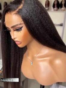 Tóc giả thẳng xoăn 28 inch, kiểu ren phía trước 13x4, làm từ tóc người thật, dành cho nữ, kiểu Yaki thẳng, làm từ tóc người thật, đã được tỉa sẵn, mật độ tóc người thật 180%, màu đen tự nhiên. - Tự nhiên & Đen - Xem 4