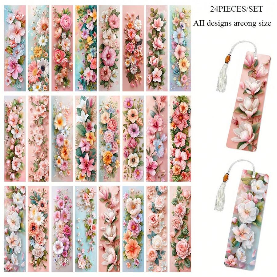 24 piezas Marcadores de libros con flores, papel de transferencia UV DTF que presenta esta exquisita colección incluye marcadores de libros únicos, marcadores de página decorativos coloridos, ideales para vacaciones, lectores de libros, marcadores de libros - Multicolor - Ver 1