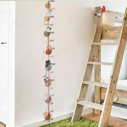 BRUP 1 buc autocolant de perete cu diagramă de înălțime pentru pisică drăguță pentru camera copiilor, riglă detașabilă din vinil cu modele de animale, decor pentru camera copiilor mici, băieți și fete (30-180 cm)