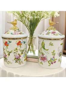 1 Set 850ml Enamel Storage Jars, Luxury Style With Lids - Suitable For Home And Office Use, Great For Storing Tea Leaves, Coffee Beans, Daily Necessities; Perfect Gift For Elders And Relatives - Multicolor - View 9