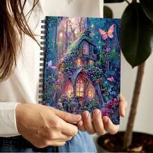 1 Pcs A5 Notebook With Spiral Binding, Featuring Forest Fairy House Surrounded By Flowers & Butterflies, Suitable For Students, Office, Daily Notes, Best Gift For Family, Friends, And Girly Enthusiasts - A5 - View 4
