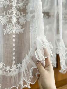 1pc New Chinese Embroidered Sheer Curtain With Pearl Trim, European Style Design For Villa, Balcony, Living Room, Bedroom Decor - 1PC - View 7