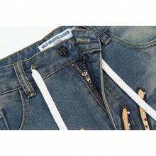 Vale Valley Forever  JORTS Rhinestone Big Letter Graphic Denim Shorts, Vintage Y2K Hip Hop Baggy Fit Streetwear Tee For Men Women, Washed Distressed Frayed Hem Casual Denim Bottoms For Summer Festival Daily Wear - 藍色 - 查看 6