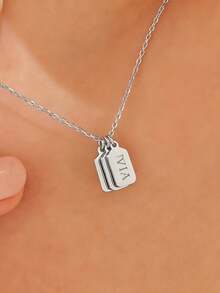 1件可客製化字母或姓名直條吊牌項鍊，適合週年紀念禮物，極簡字母/姓名/日期吊牌墜飾，可客製化姓名，客製項鍊，極簡珠寶，聖誕節、情人節、新年、生日、週年紀念、母親節禮物 - 彩色 - 查看 7