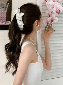 1 chiếc kẹp tóc nơ chấm bi trắng dễ thương và thanh lịch, hàng mới về, phù hợp để đeo hàng ngày, làm phụ kiện cho trang phục đi biển/nghỉ mát, mùa hè, kỳ nghỉ, du lịch, kẹp càng cua. - Màu be - Xem 5