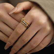 Anillo apilable multicapa de acero inoxidable, diseño versátil con elegante estilo INS de incrustaciones de rhinestone - Oro 10 - Ver 4